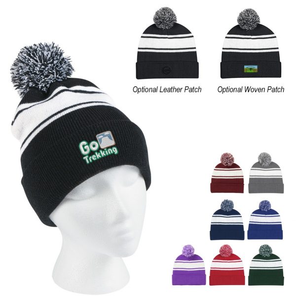 Two-Tone Knit Pom Beanie With Cuff | M136